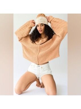 Free People Be Yours Oversized Cropped Pullover Sweater Women's Size Medium
